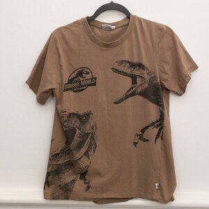 Jurassic World Dominion Dinosaur Graphic Tee XS Brown Unisex Kids Casual Shirt